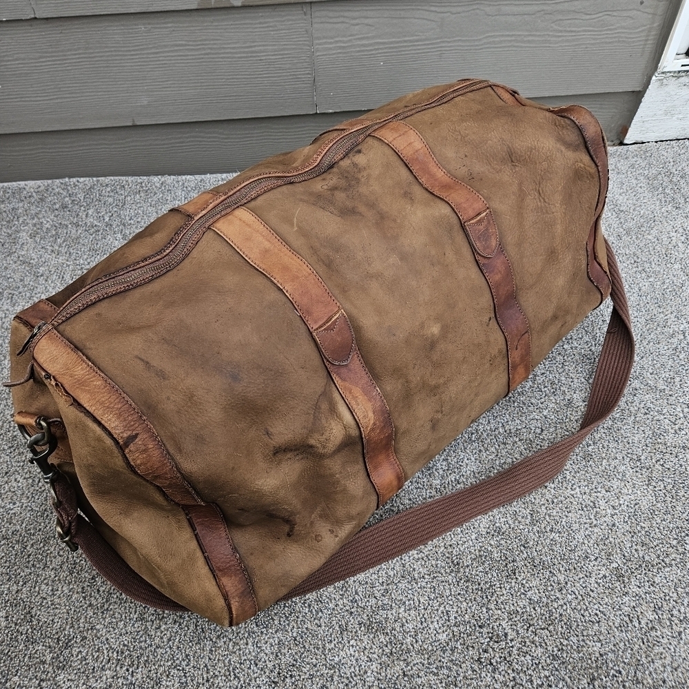 Vintage J CREW Oarsman Rugged Leather Weekender Bag Large Travel Duffle Worn - Picture 12 of 16